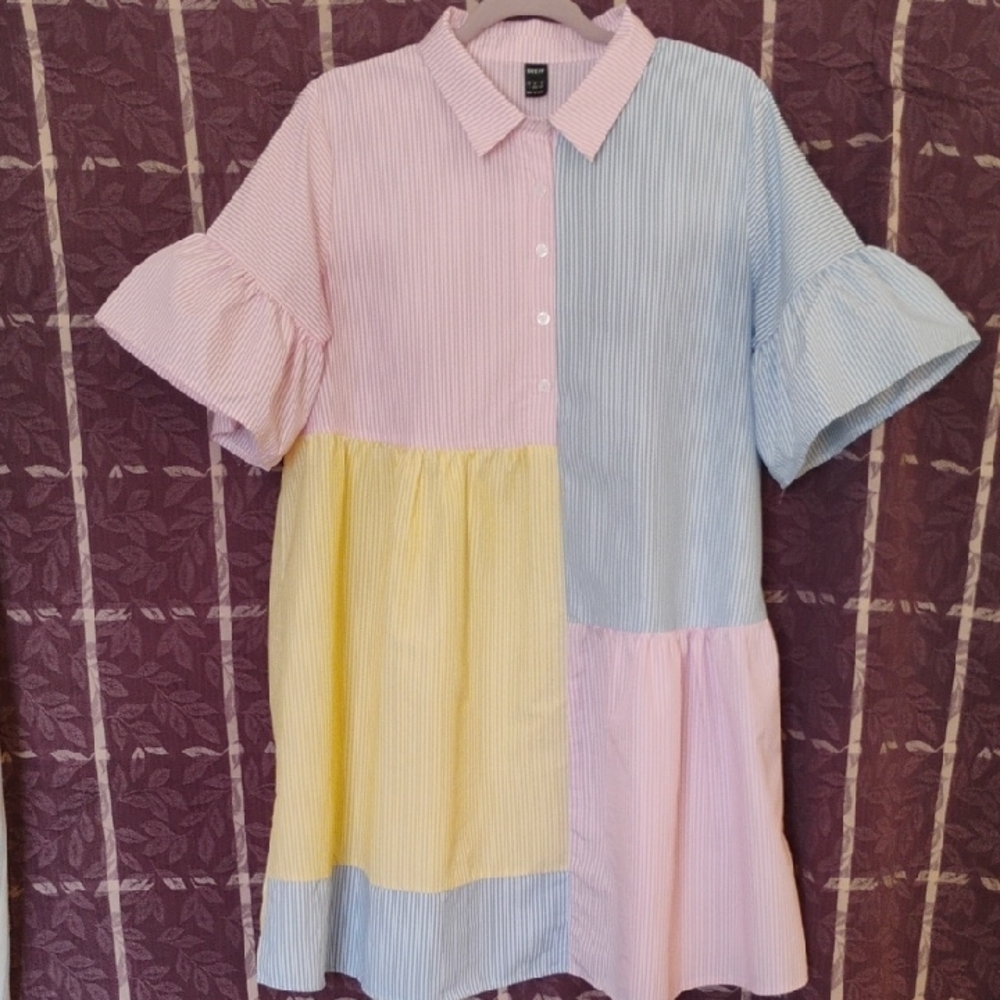 SHEIN   🩷💙💛 Striped Color Block Fun Babydoll Dress  L